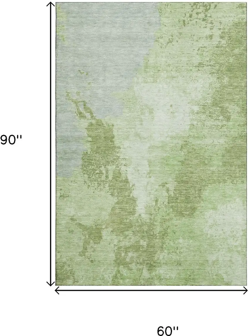 Artichoke Green And Ivory Abstract Washable Area Rug With UV Protection Photo 9