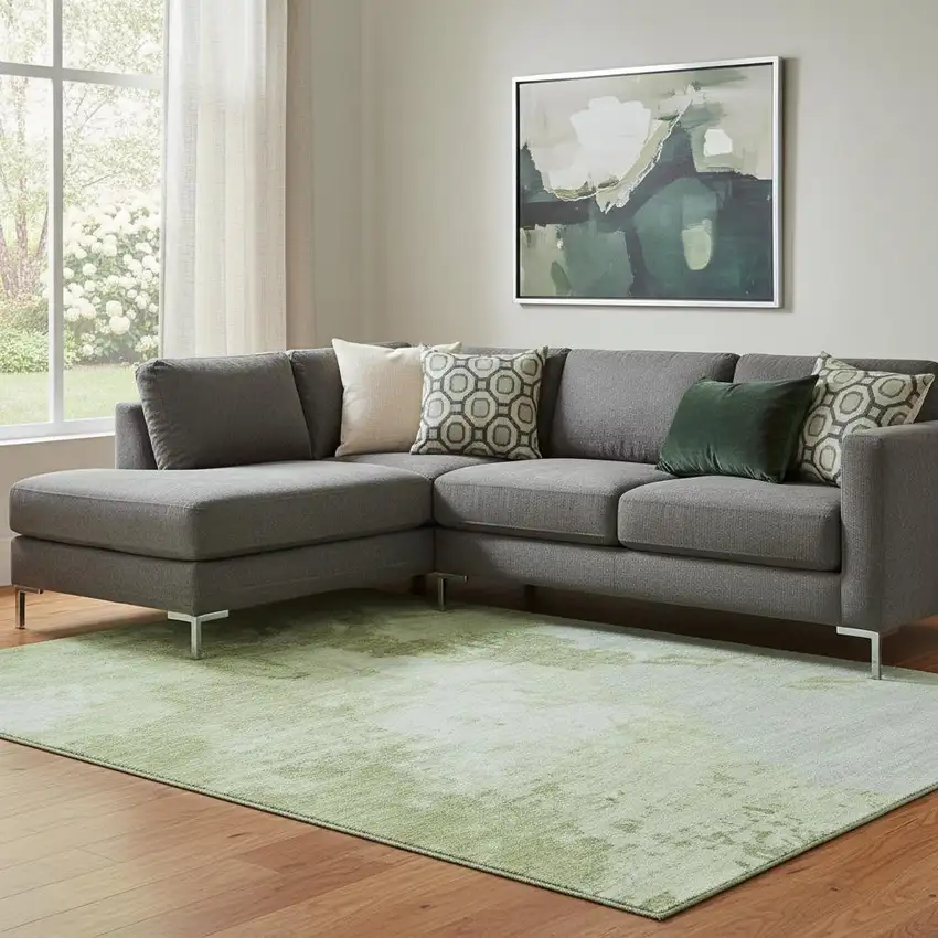 Artichoke Green And Ivory Abstract Washable Area Rug With UV Protection Photo 2