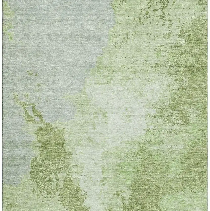 Artichoke Green And Ivory Abstract Washable Area Rug With UV Protection Photo 4