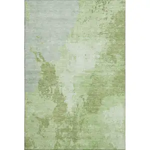 Photo of Artichoke Green And Ivory Abstract Washable Area Rug With UV Protection