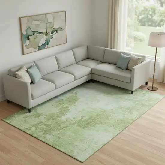 Artichoke Green And Ivory Abstract Washable Area Rug With UV Protection Photo 2