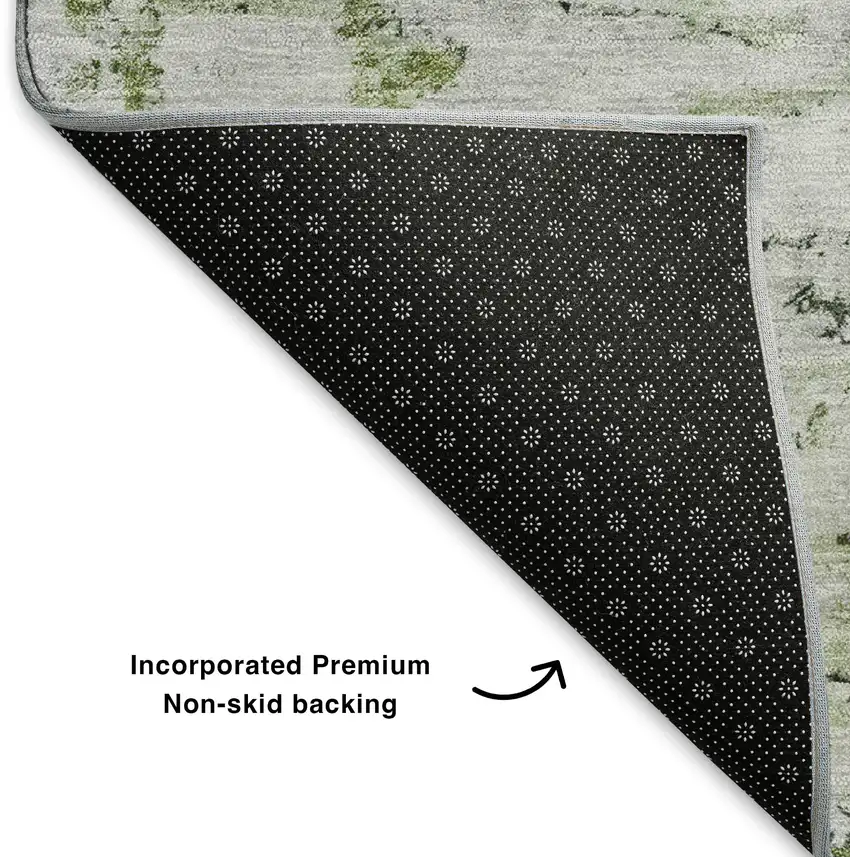 Artichoke Green And Ivory Abstract Washable Area Rug With UV Protection Photo 6