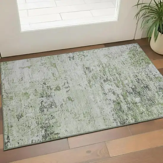 Artichoke Green And Ivory Abstract Washable Area Rug With UV Protection Photo 2