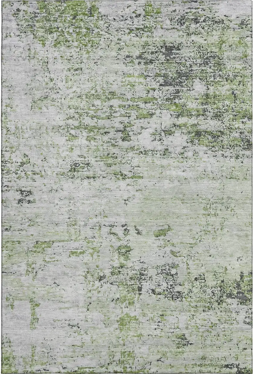 Artichoke Green And Ivory Abstract Washable Area Rug With UV Protection Photo 1