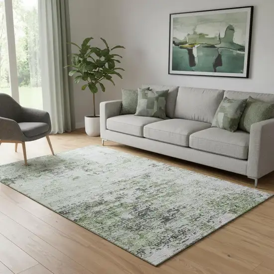 Artichoke Green And Ivory Abstract Washable Area Rug With UV Protection Photo 2