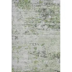 Photo of Artichoke Green And Ivory Abstract Washable Area Rug With UV Protection