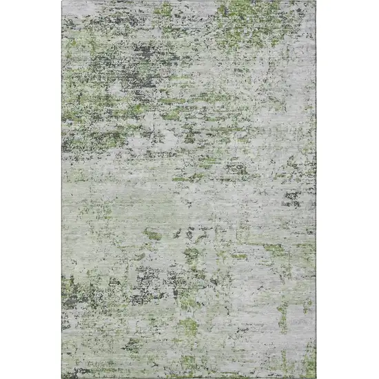 Artichoke Green And Ivory Abstract Washable Area Rug With UV Protection Photo 3
