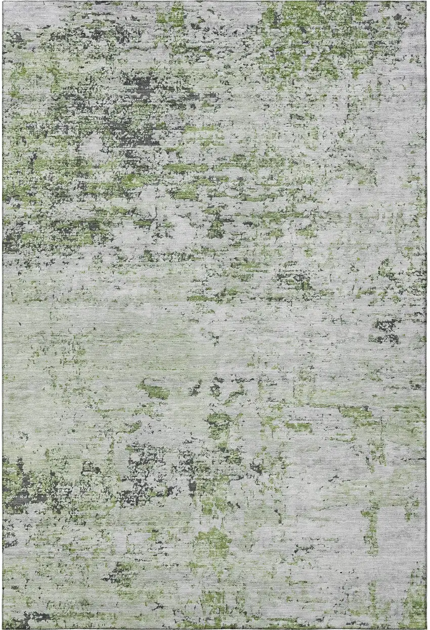 Artichoke Green And Ivory Abstract Washable Area Rug With UV Protection Photo 3