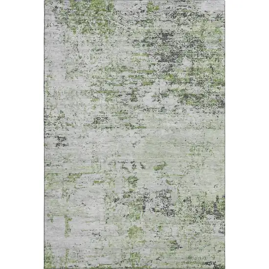 Artichoke Green And Ivory Abstract Washable Area Rug With UV Protection Photo 1