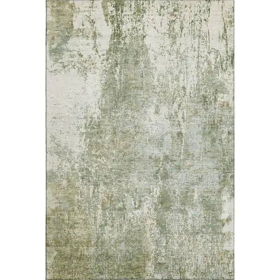 Artichoke Green And Ivory Abstract Washable Area Rug With UV Protection Photo 4