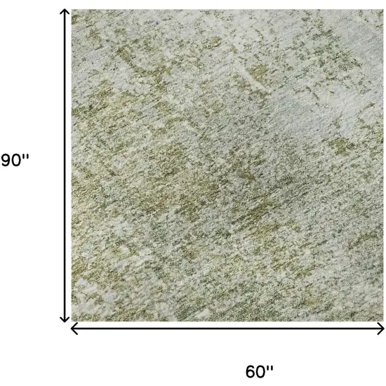 Artichoke Green And Ivory Abstract Washable Area Rug With UV Protection Photo 8