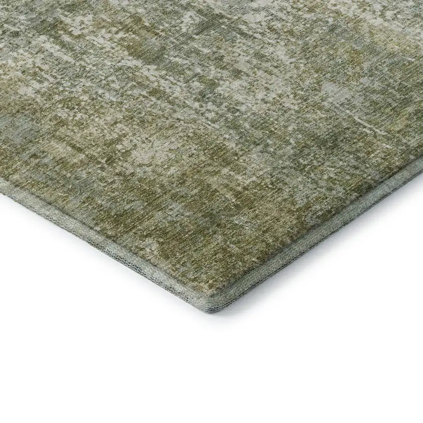 Artichoke Green And Ivory Abstract Washable Area Rug With UV Protection Photo 7