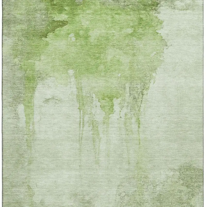 Artichoke Green And Ivory Abstract Washable Area Rug With UV Protection Photo 2