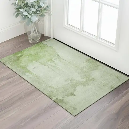 Artichoke Green And Ivory Abstract Washable Area Rug With UV Protection Photo 2