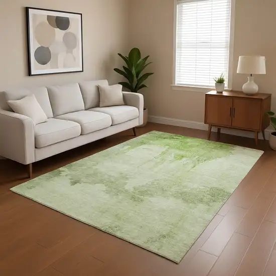 Artichoke Green And Ivory Abstract Washable Area Rug With UV Protection Photo 4
