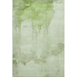 Photo of Artichoke Green And Ivory Abstract Washable Area Rug With UV Protection