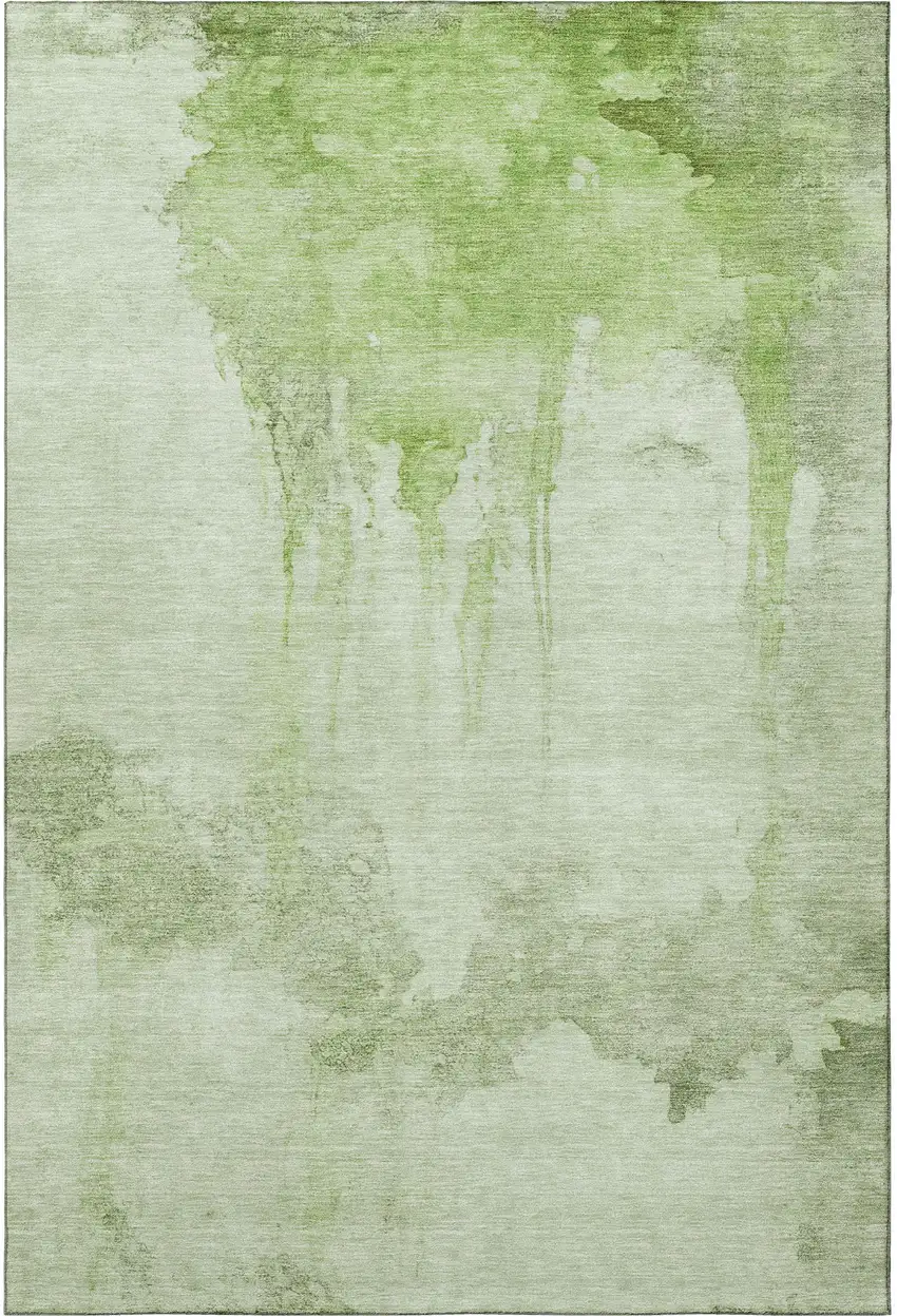 Artichoke Green And Ivory Abstract Washable Area Rug With UV Protection Photo 3