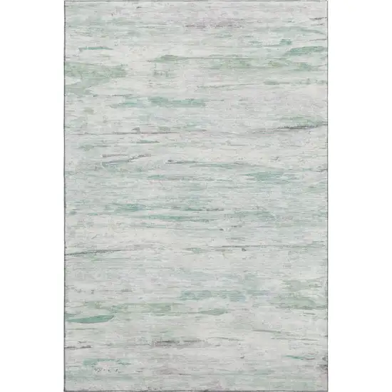 Artichoke Green And Ivory Abstract Washable Area Rug With UV Protection Photo 1