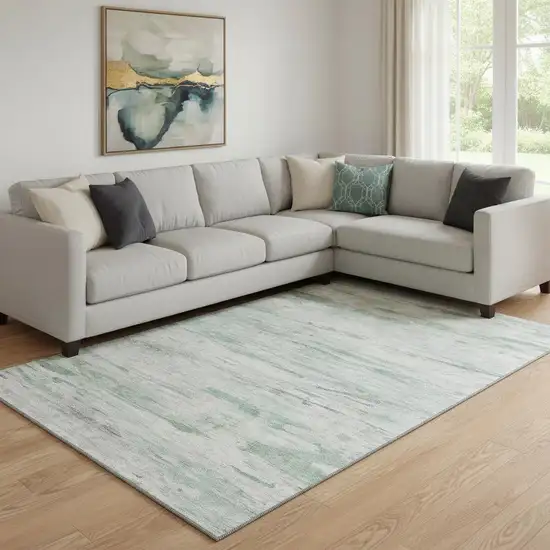 Artichoke Green And Ivory Abstract Washable Area Rug With UV Protection Photo 2