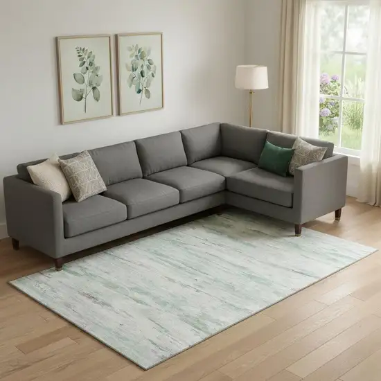 Artichoke Green And Ivory Abstract Washable Area Rug With UV Protection Photo 2