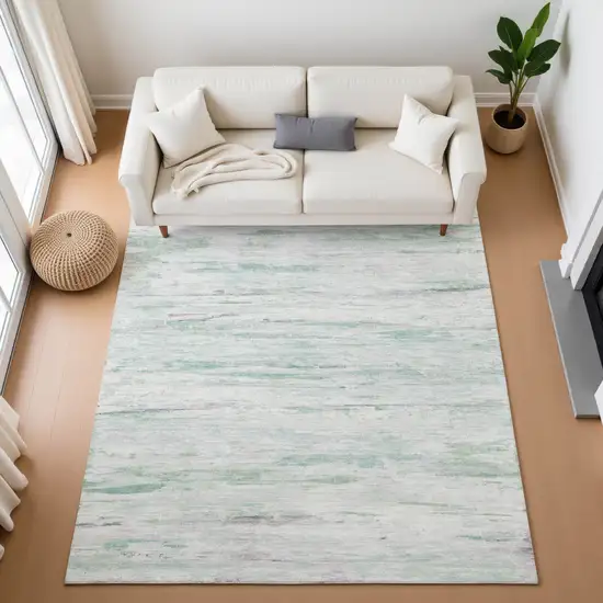 Artichoke Green And Ivory Abstract Washable Area Rug With UV Protection Photo 5