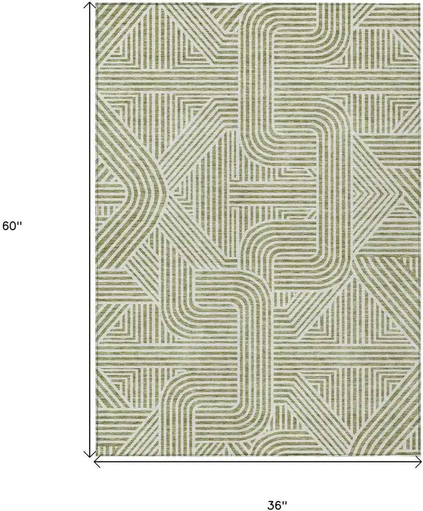 Artichoke Green And Ivory Abstract Washable Indoor Outdoor Area Rug Photo 3