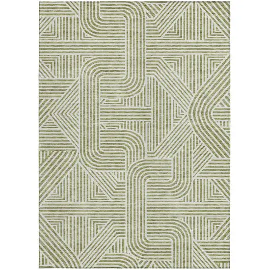 Artichoke Green And Ivory Abstract Washable Indoor Outdoor Area Rug Photo 7