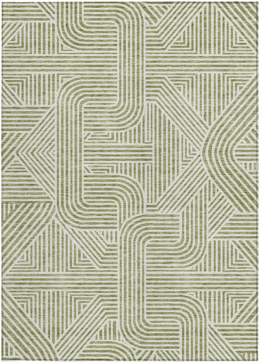 Artichoke Green And Ivory Abstract Washable Indoor Outdoor Area Rug Photo 7