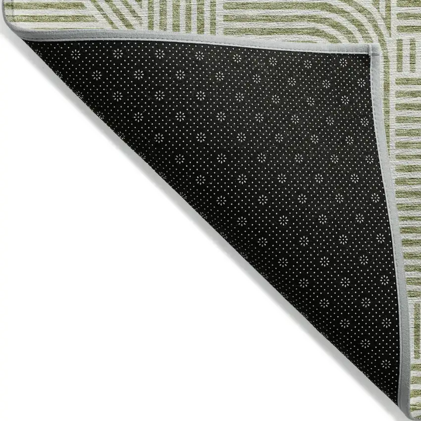 Artichoke Green And Ivory Abstract Washable Indoor Outdoor Area Rug Photo 4