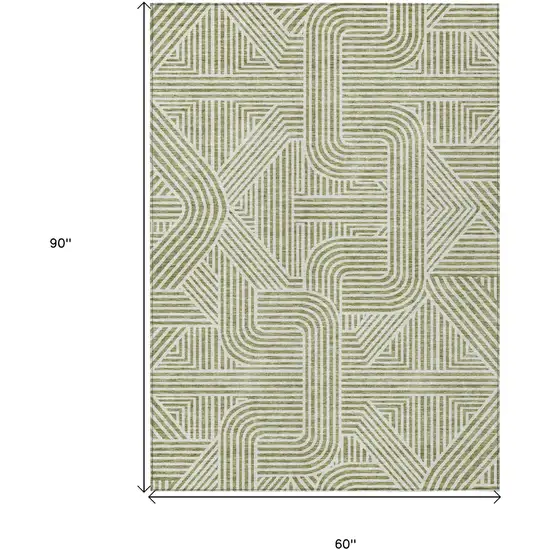 Artichoke Green And Ivory Abstract Washable Indoor Outdoor Area Rug Photo 3