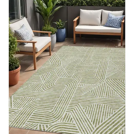 Artichoke Green And Ivory Abstract Washable Indoor Outdoor Area Rug Photo 1