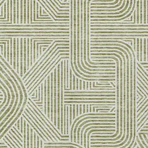 Photo of Artichoke Green And Ivory Abstract Washable Indoor Outdoor Area Rug