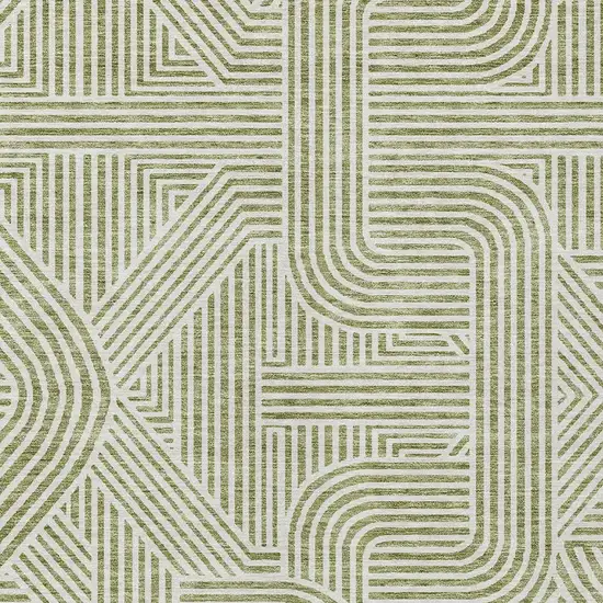 Artichoke Green And Ivory Abstract Washable Indoor Outdoor Area Rug Photo 6