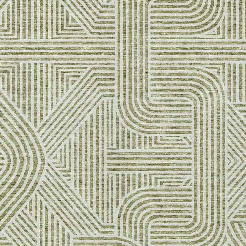 Artichoke Green And Ivory Abstract Washable Indoor Outdoor Area Rug Photo 6