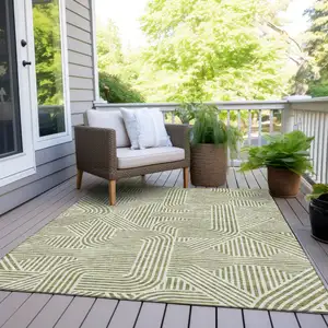 Photo of Artichoke Green And Ivory Abstract Washable Indoor Outdoor Area Rug