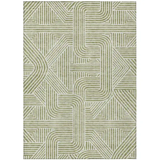 Artichoke Green And Ivory Abstract Washable Indoor Outdoor Area Rug Photo 2