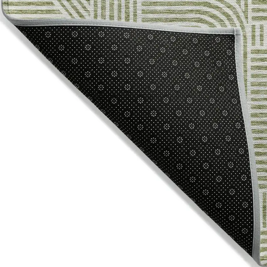 Artichoke Green And Ivory Abstract Washable Indoor Outdoor Area Rug Photo 3