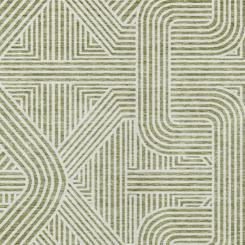 Artichoke Green And Ivory Abstract Washable Indoor Outdoor Area Rug Photo 6