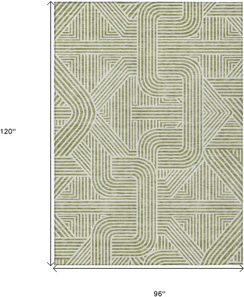Artichoke Green And Ivory Abstract Washable Indoor Outdoor Area Rug Photo 7