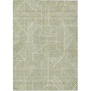 Photo of Artichoke Green And Ivory Abstract Washable Indoor Outdoor Area Rug