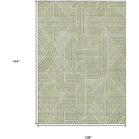 Artichoke Green And Ivory Abstract Washable Indoor Outdoor Area Rug Photo 7