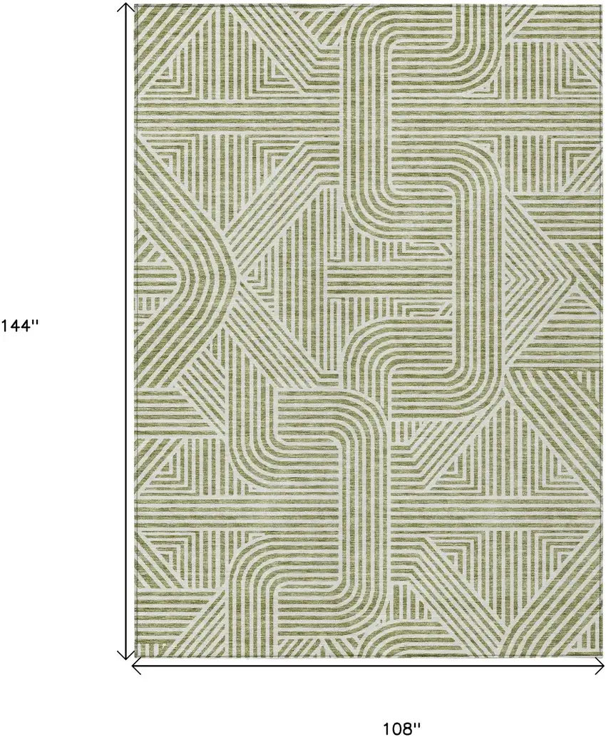 Artichoke Green And Ivory Abstract Washable Indoor Outdoor Area Rug Photo 7
