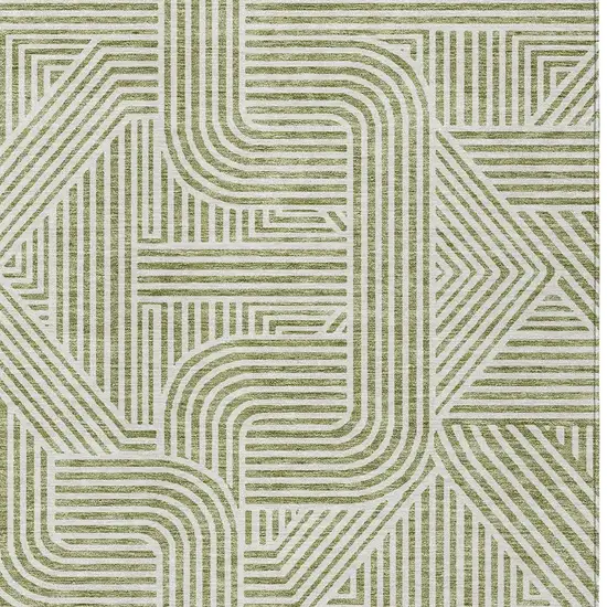 Artichoke Green And Ivory Abstract Washable Indoor Outdoor Area Rug Photo 4