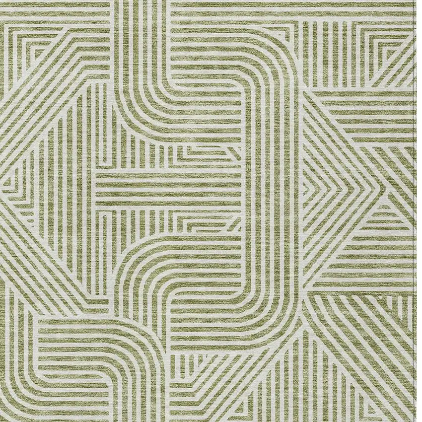 Artichoke Green And Ivory Abstract Washable Indoor Outdoor Area Rug Photo 4