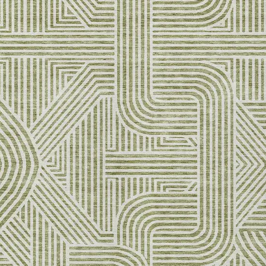 Artichoke Green And Ivory Abstract Washable Indoor Outdoor Area Rug Photo 6