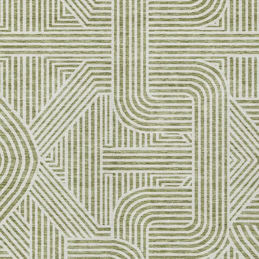 Artichoke Green And Ivory Abstract Washable Indoor Outdoor Area Rug Photo 6