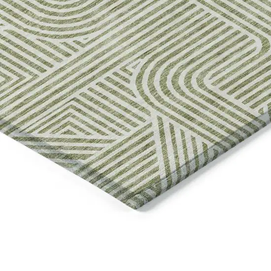 Artichoke Green And Ivory Abstract Washable Indoor Outdoor Area Rug Photo 5