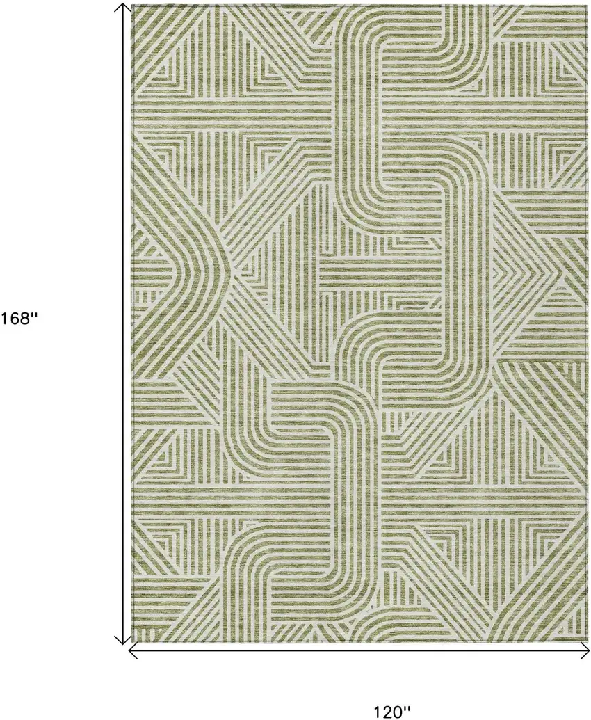 Artichoke Green And Ivory Abstract Washable Indoor Outdoor Area Rug Photo 7