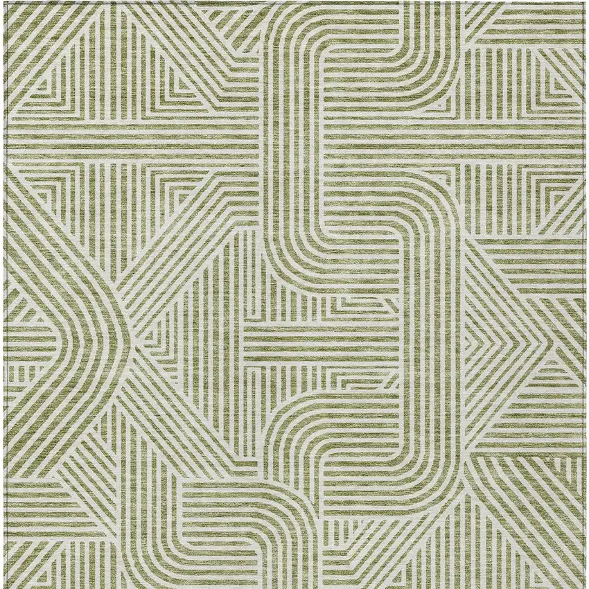 Artichoke Green And Ivory Abstract Washable Indoor Outdoor Area Rug Photo 7