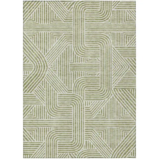 Artichoke Green And Ivory Abstract Washable Indoor Outdoor Area Rug Photo 2